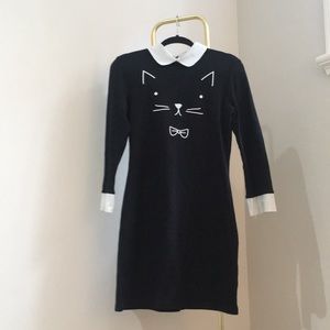 LONG SLEEVE COLLARED DRESS WITH CAT